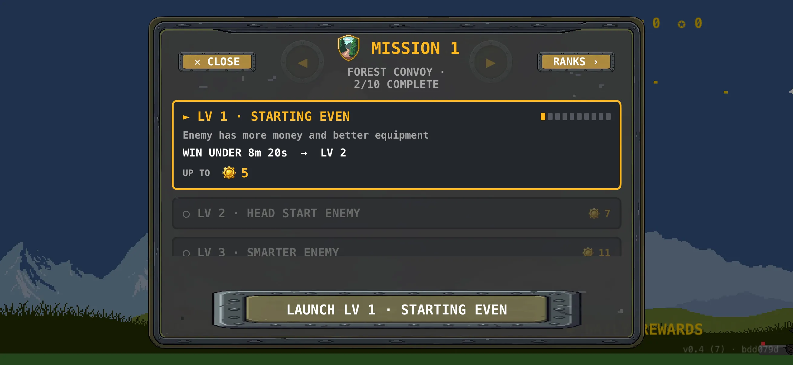 Mission briefing screen